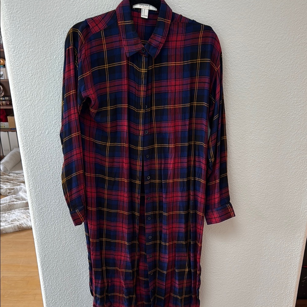 Plaid Button-Up Shirt Dress